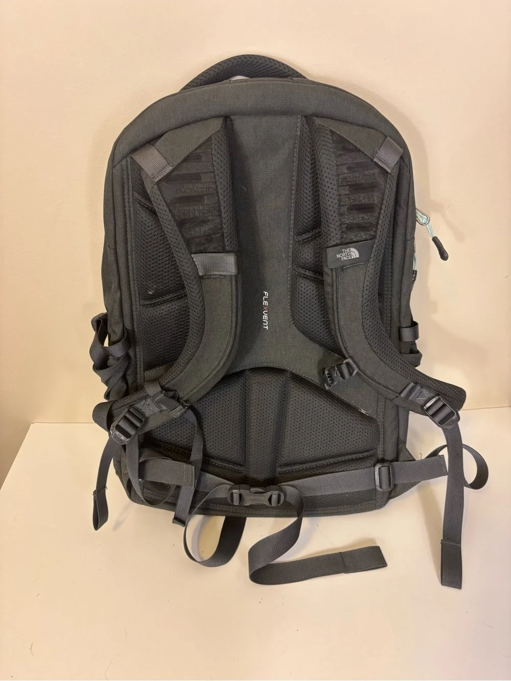 The North Face Borealis Grey Backpack with Light Blue Accents